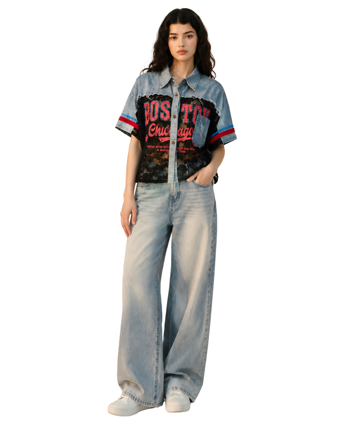 Lace Denim Crop Shirt