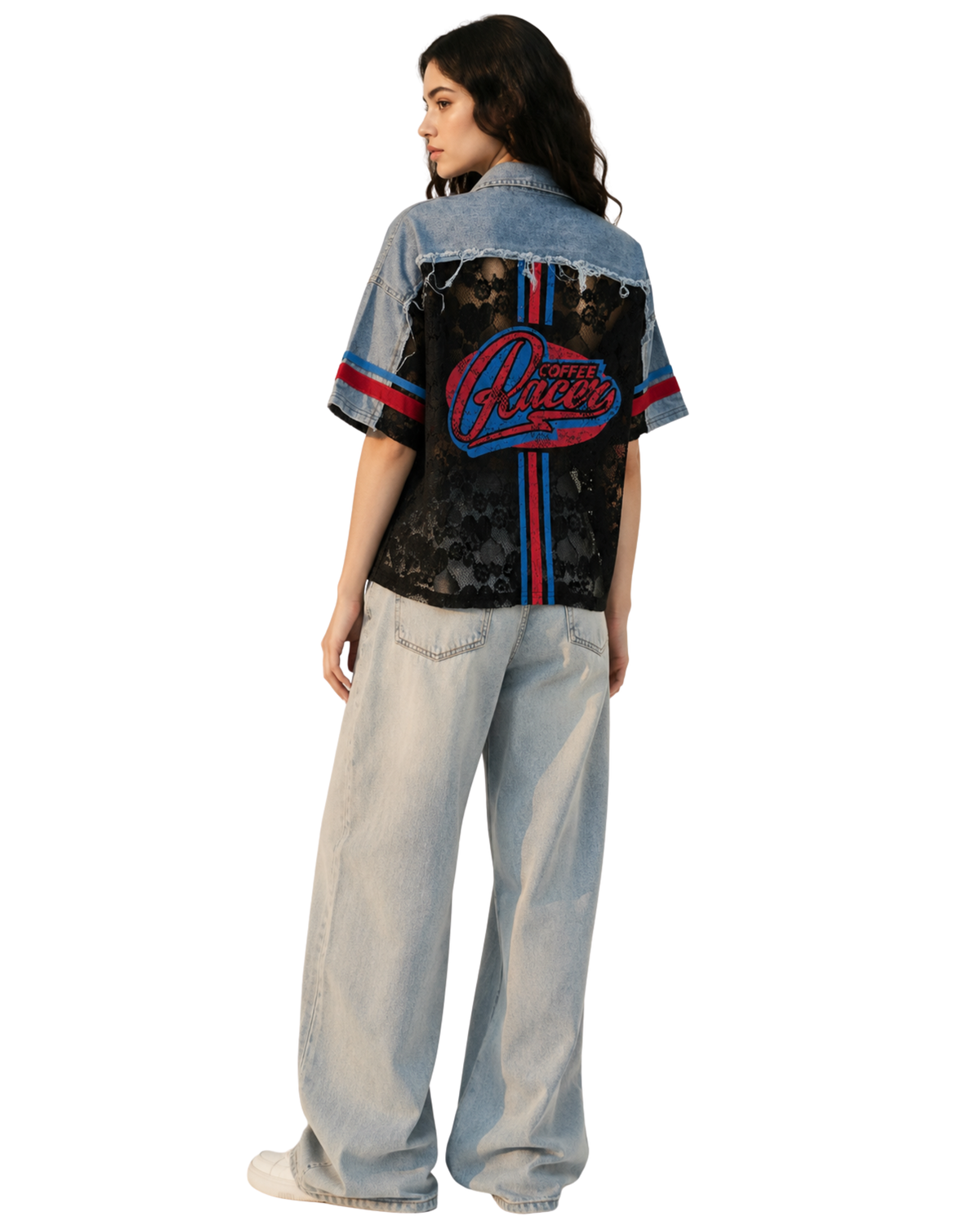Lace Denim Crop Shirt