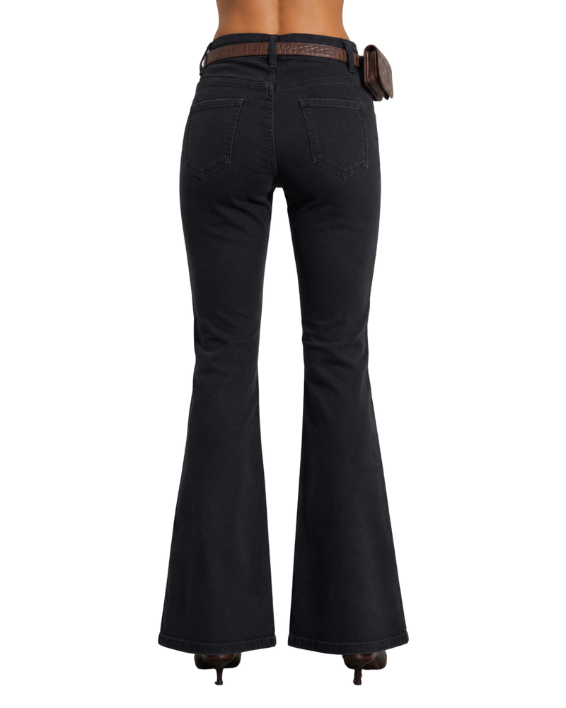 Dark Wash Flared Jeans With Belt