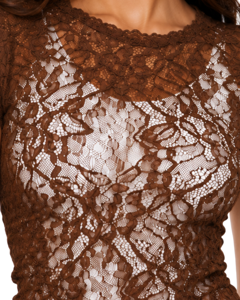 Party Wear Tops For Women-Floral Lace Sheer Top-Flirty Feathers