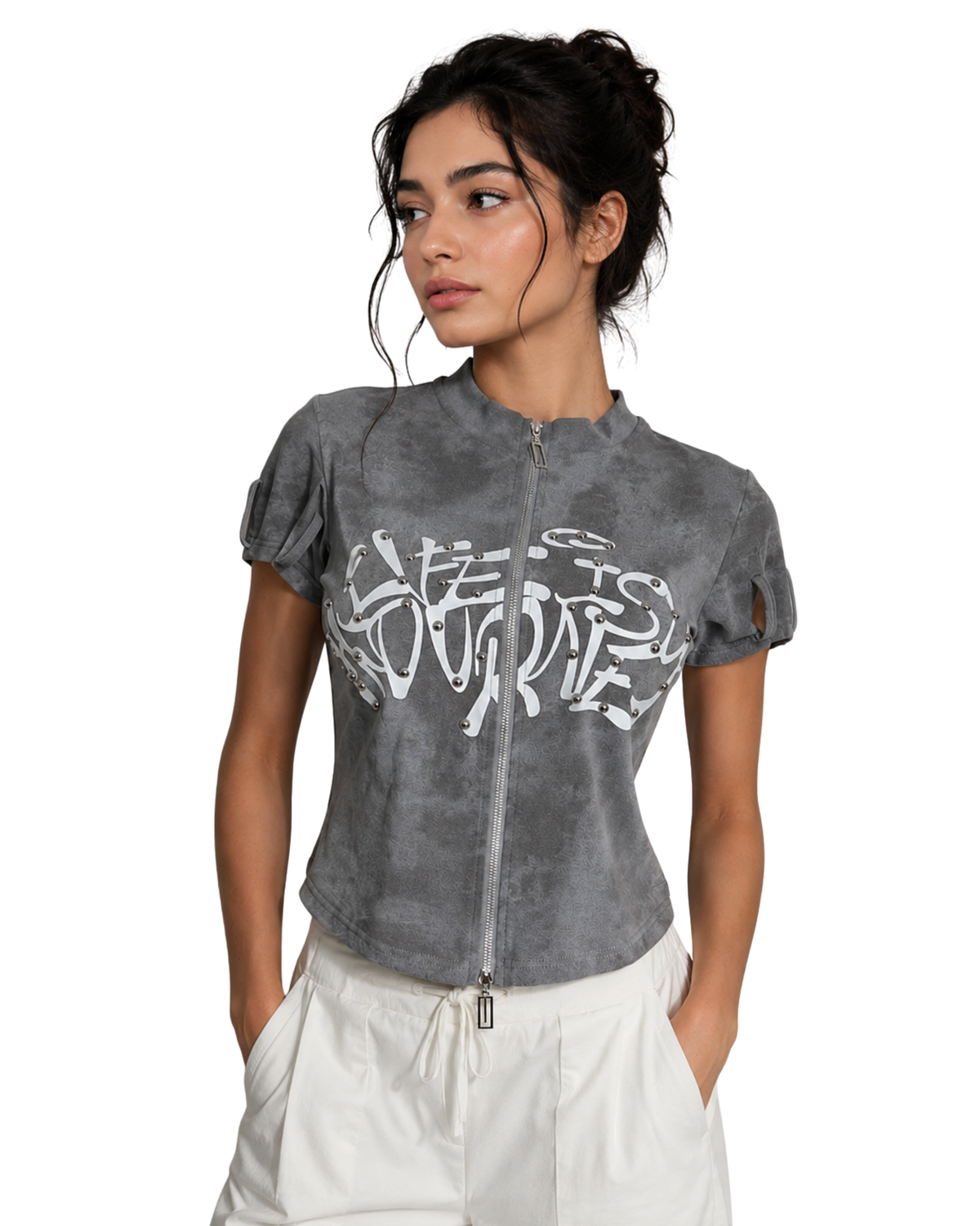 The Journey Studded Zip Crop Top