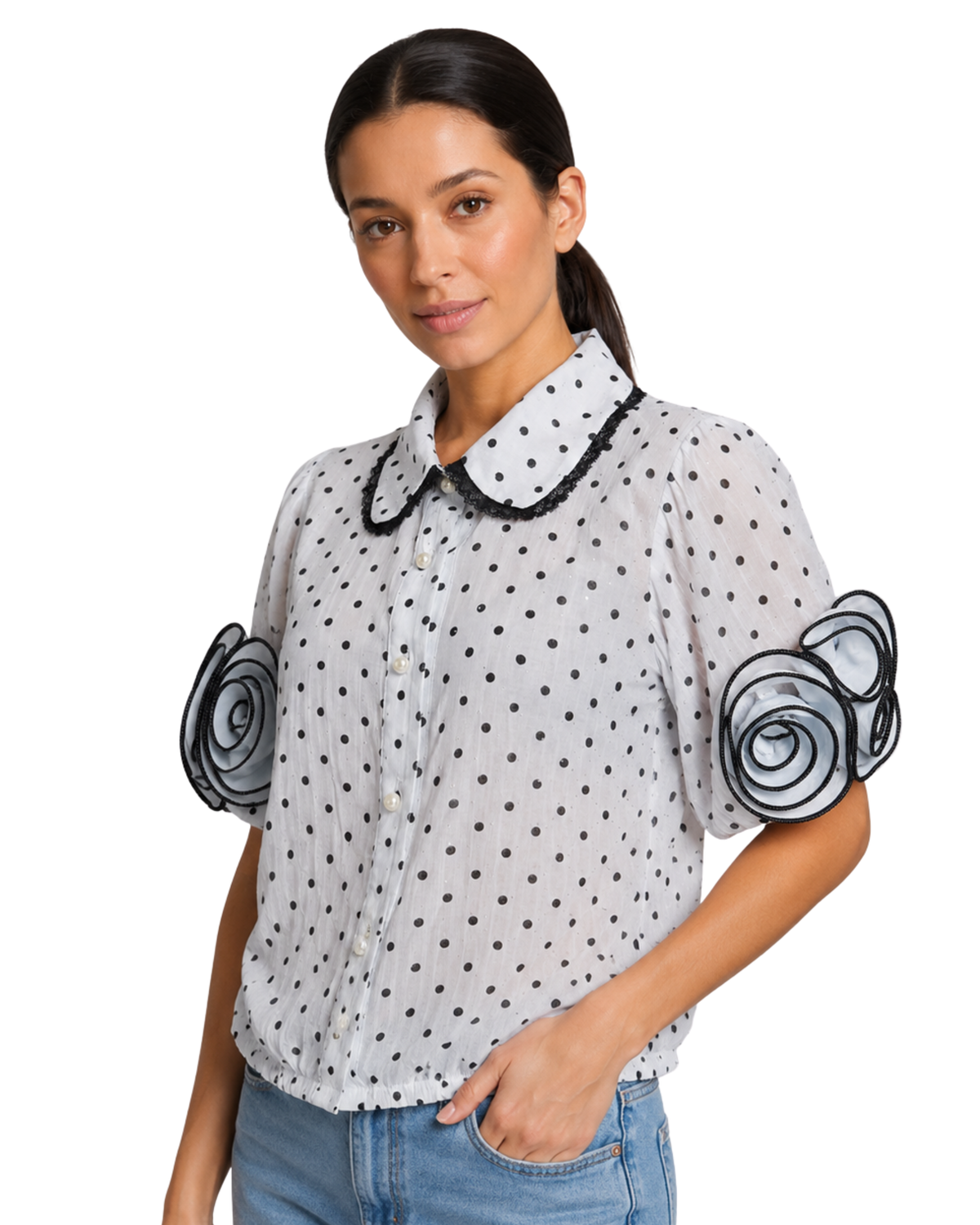 Polka Dot Lace Collar Shirt