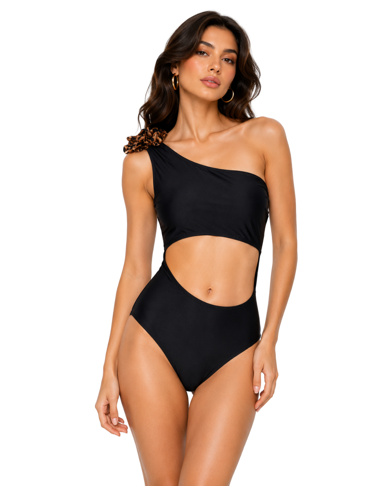 Swimwear for Women-Black Cut-Out Party Dress-Flirty Feathers