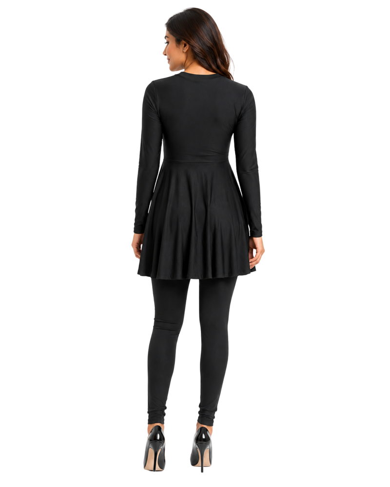 Midnight Bloom Skater Swim Dress