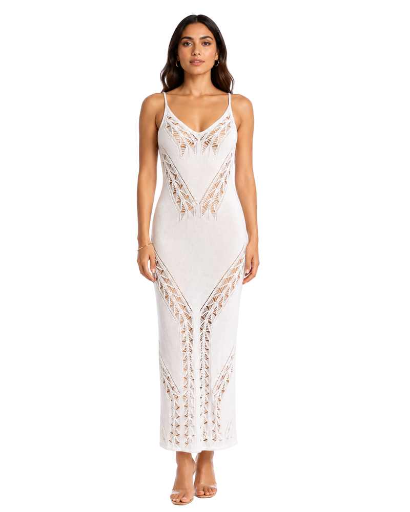 White Crochet Cutwork Knit Dress
