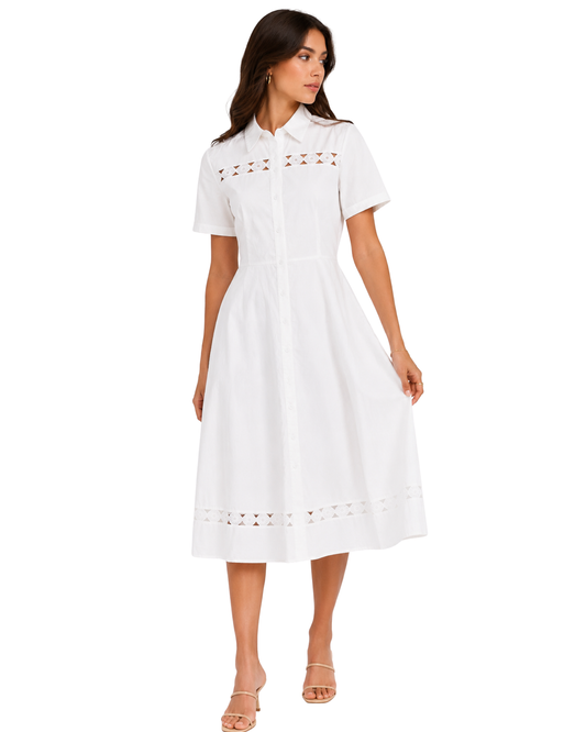 White Cutwork Shirt Dress