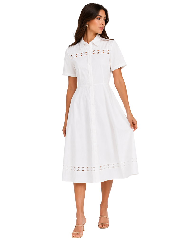 White Cutwork Shirt Dress