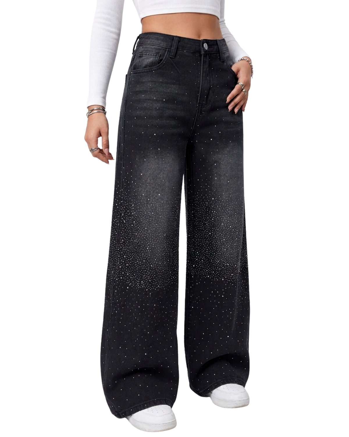 Rhinestone Wide Leg Jeans