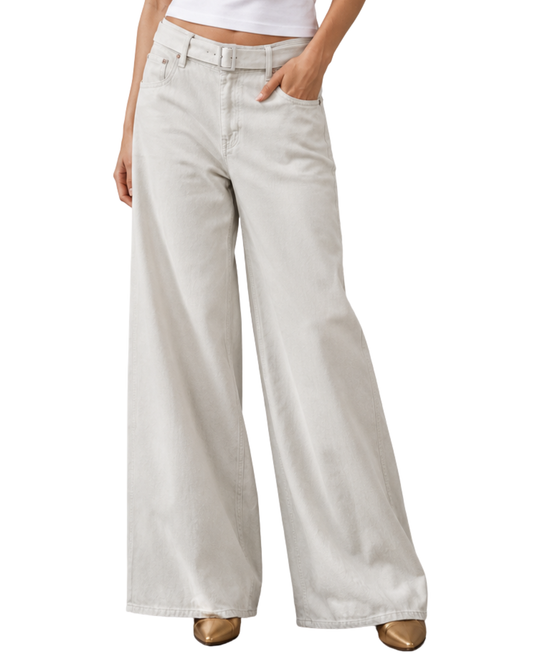 Ivory Wide-Leg Denim Pants