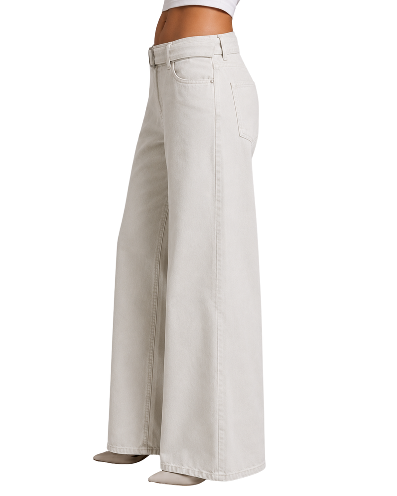 Ivory Wide-Leg Denim Pants