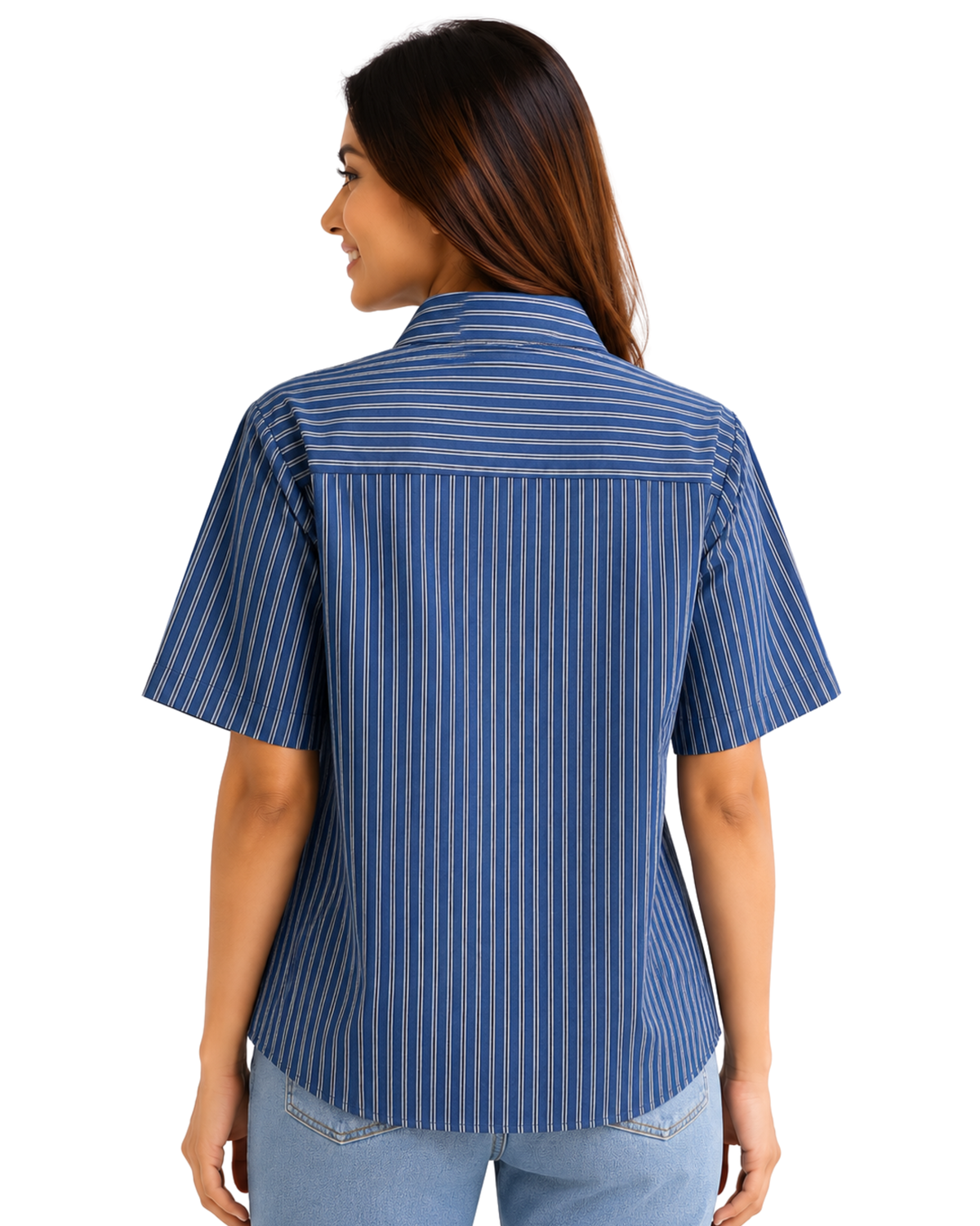 Pearl Belt Striped Peplum Shirt