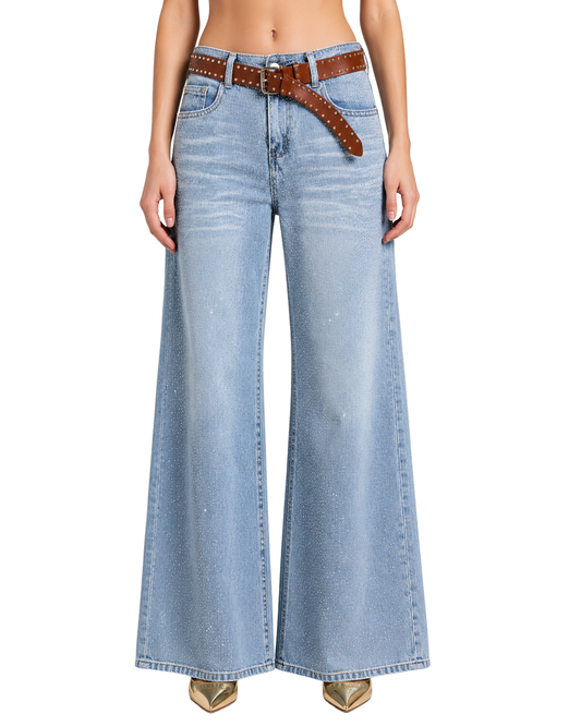 Rhinestone Wide-Leg Jeans