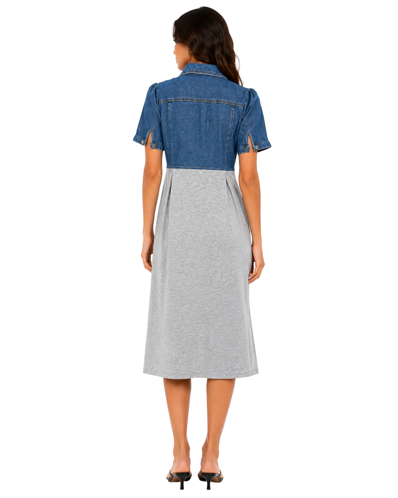 Grey Denim Midi Dress