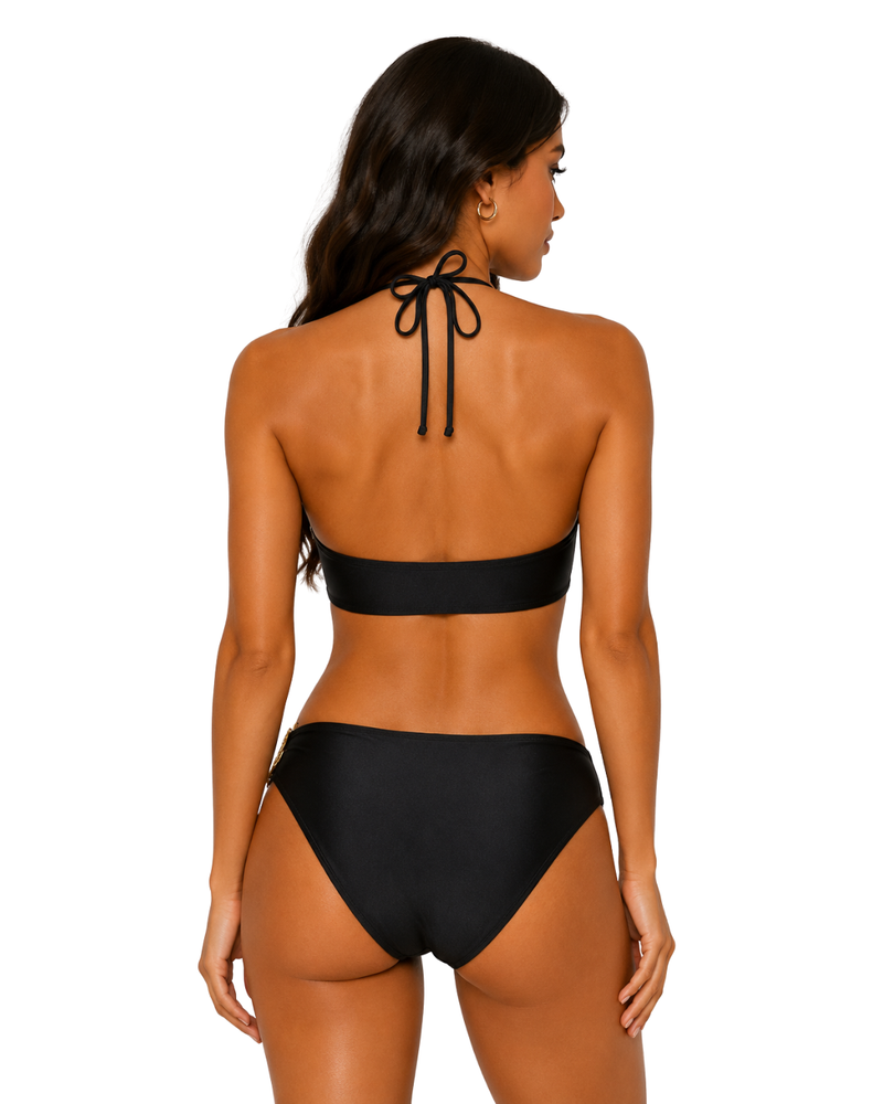 Swimwear for Women-Black Halter Bikini Set-Flirty Feathers