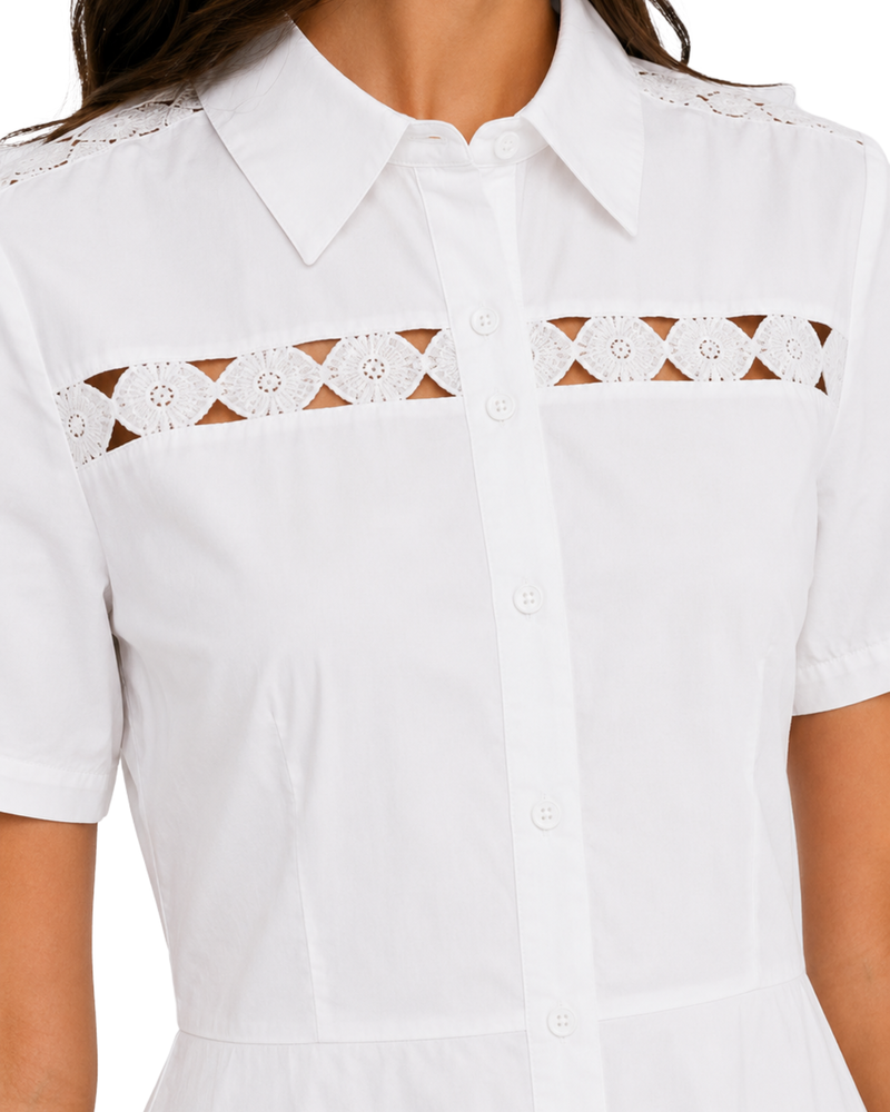 White Cutwork Shirt Dress