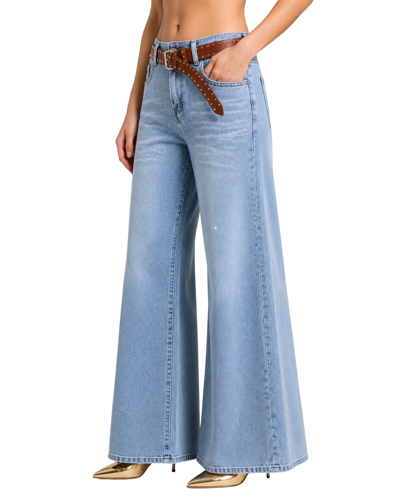 Rhinestone Wide-Leg Jeans