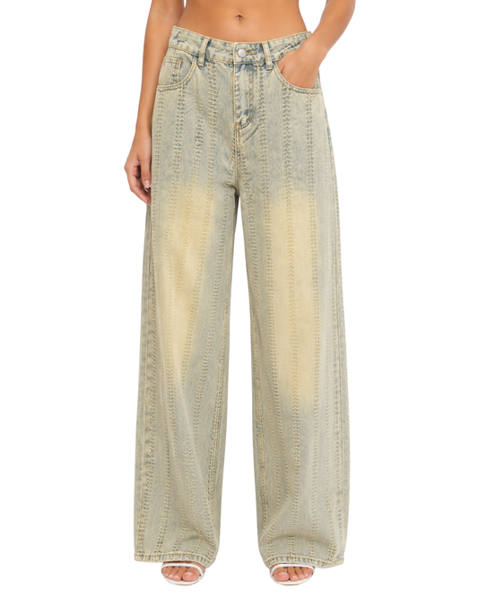 Vintage Wash Textured Wide-Leg Jeans