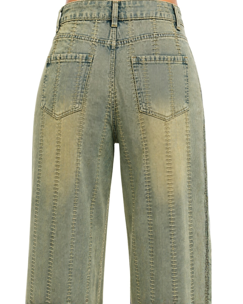Vintage Wash Textured Wide-Leg Jeans