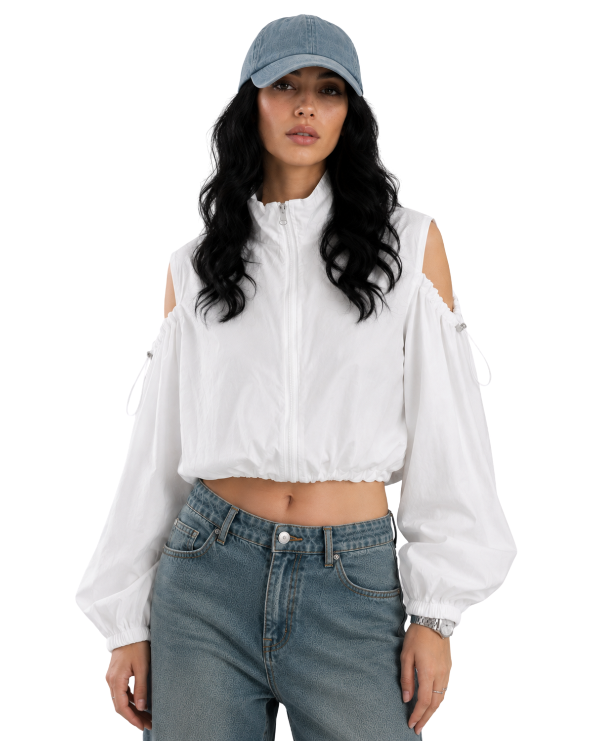 Cold Shoulder Zip Crop Jacket
