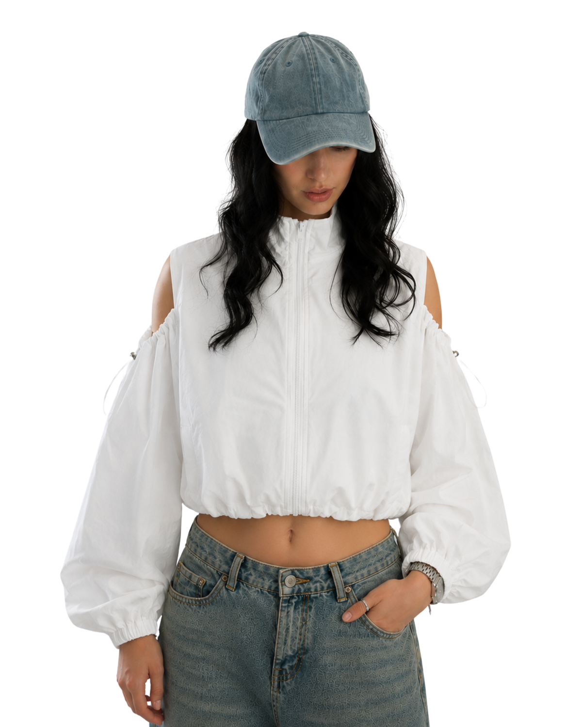 Cold Shoulder Zip Crop Jacket
