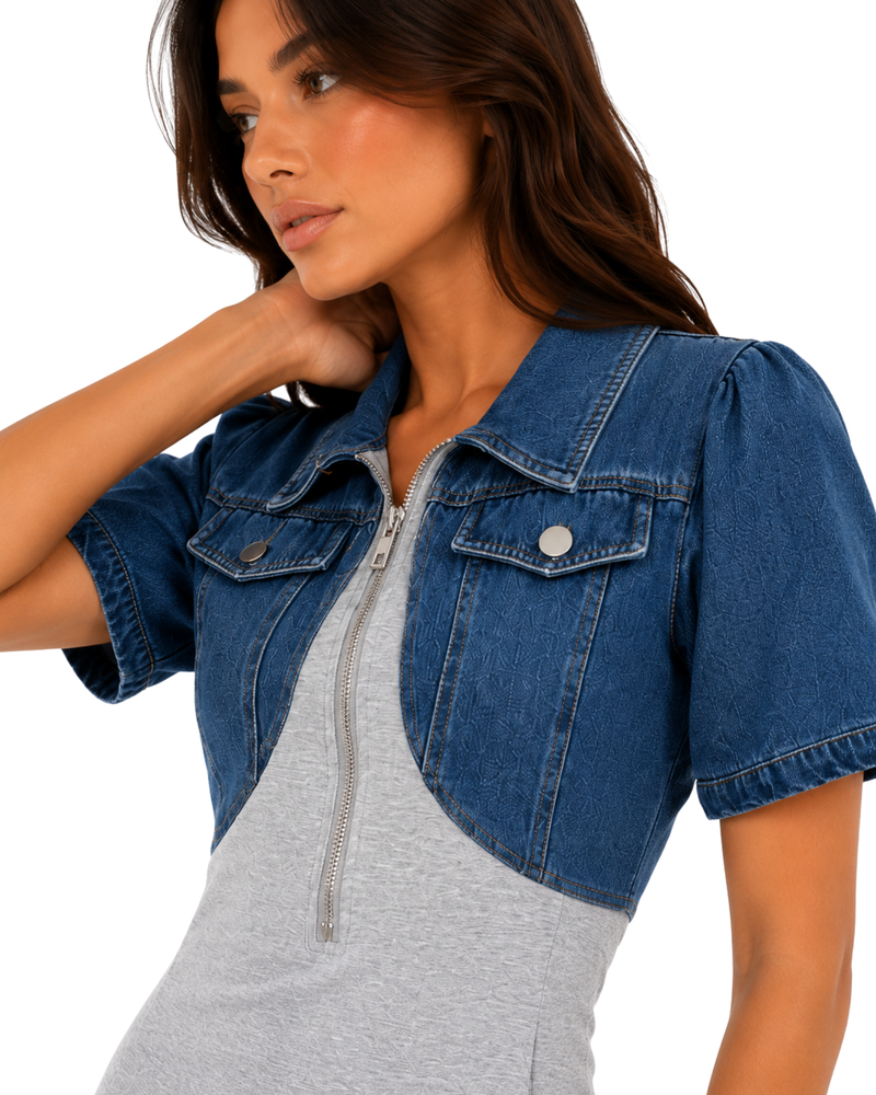 Grey Denim Midi Dress
