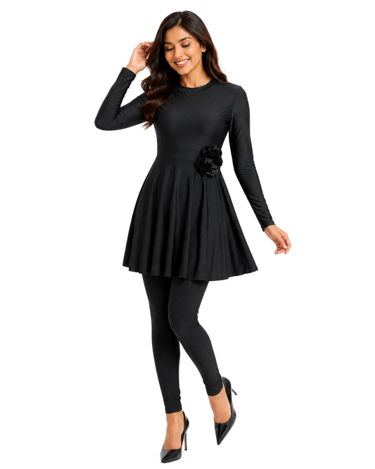 Midnight Bloom Skater Swim Dress