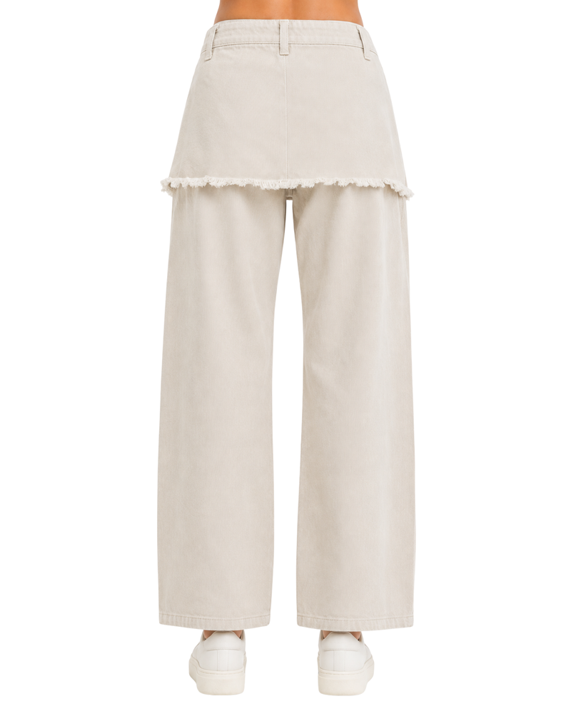 Frayed Overlay Wide-Leg Jeans