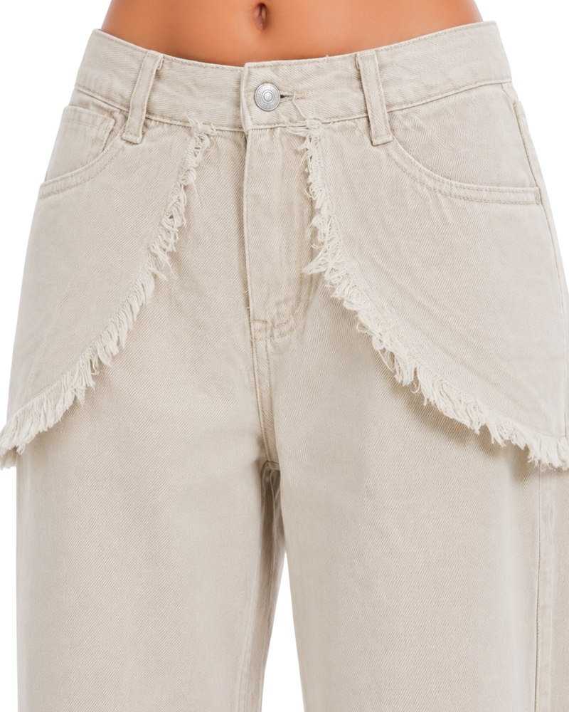 Frayed Overlay Wide-Leg Jeans