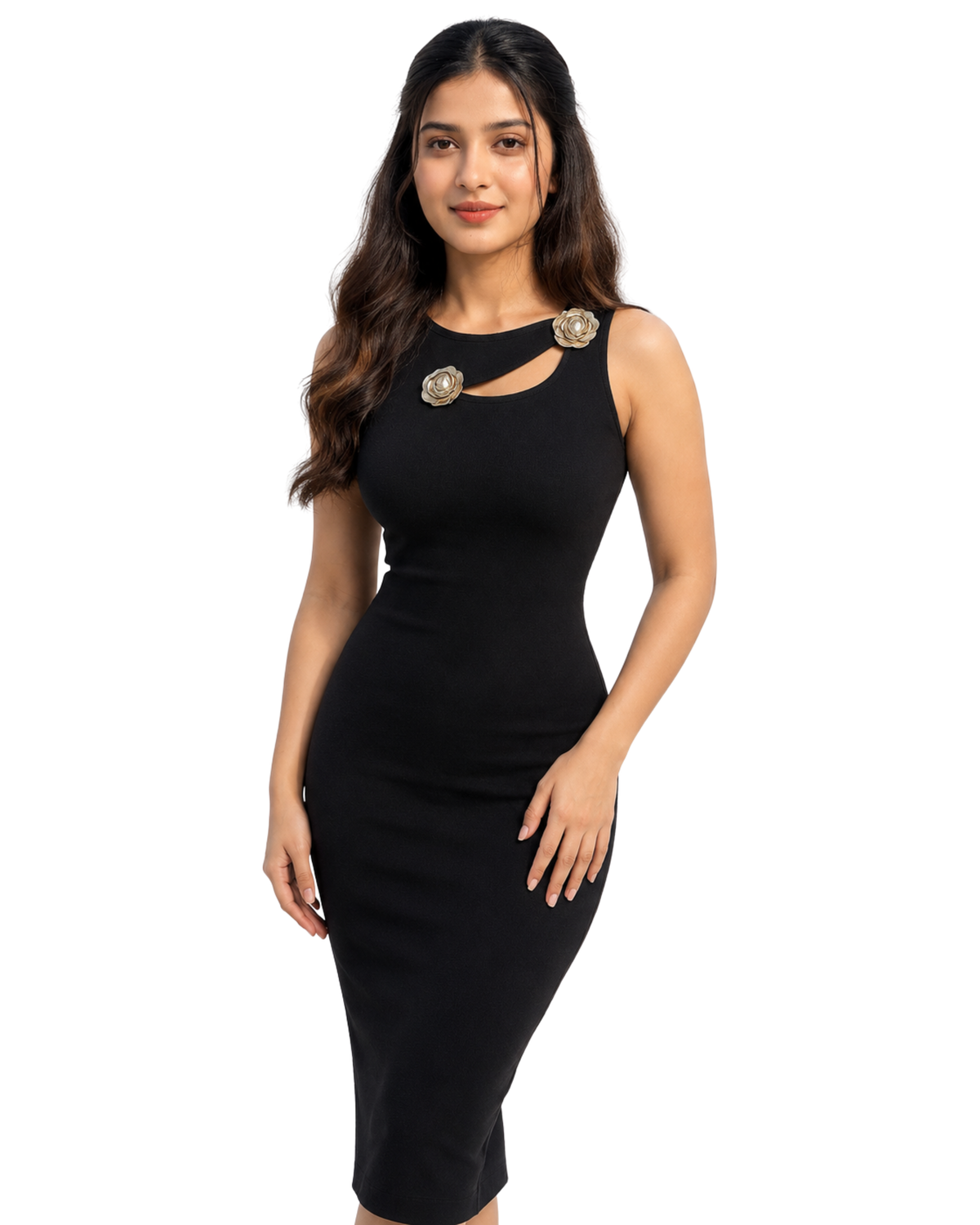 Rose Detail Cutout Bodycon Dress