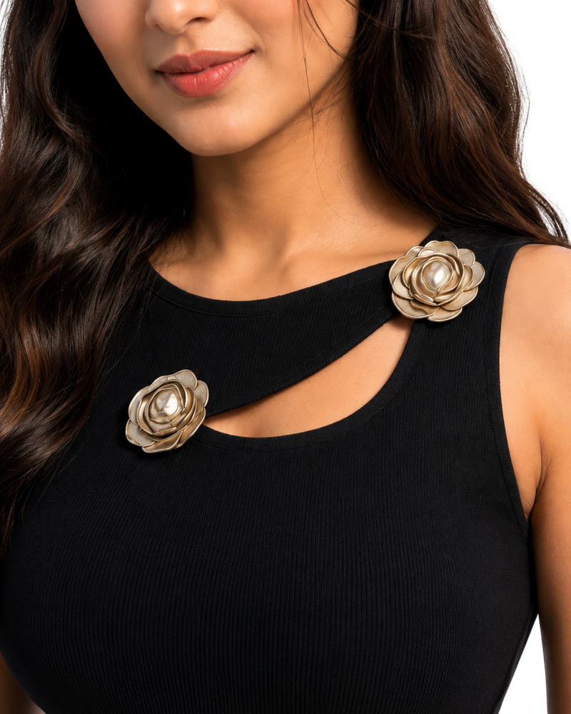 Midi Dress for Women Party Wear-Rose Detail Cutout Bodycon Dress-Flirty Feathers