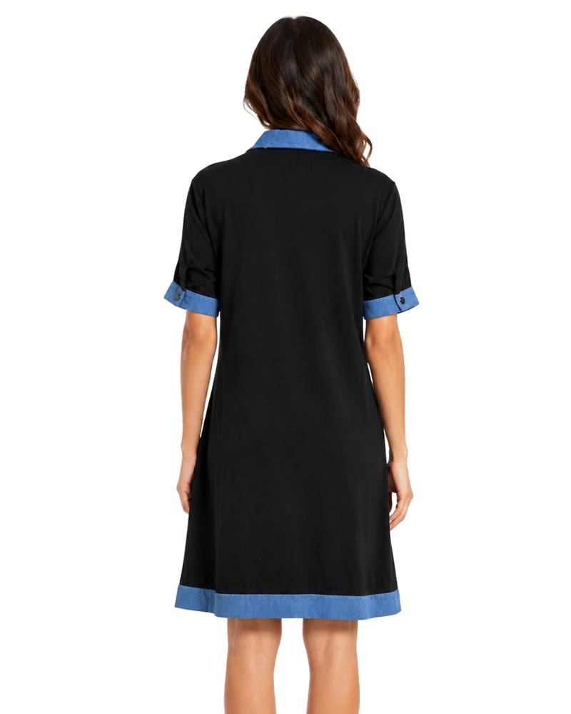 Denim Contrast Button-Down Shirt Dress