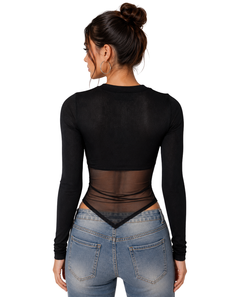 Midnight Cross Mesh Bodysuit
