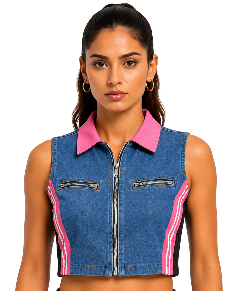Stylish Cord Set for Women Party Wear-Pink Rush Denim Coord-Flirty Feathers