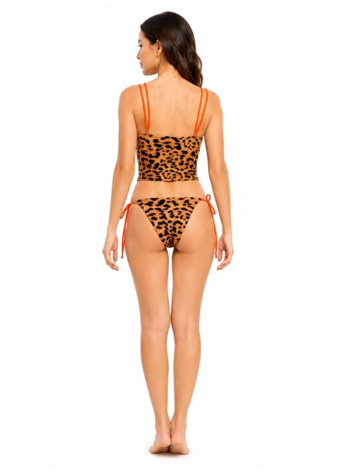 Women Leopard Print Tankini Set with Tie-Up Bikini Briefs
