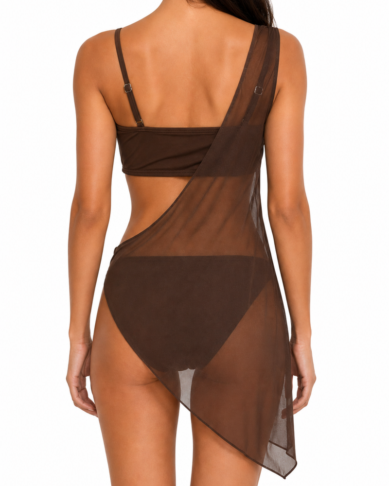 Swimwear for Women-Brown Mesh Beach Cover-Up-Flirty Feathers