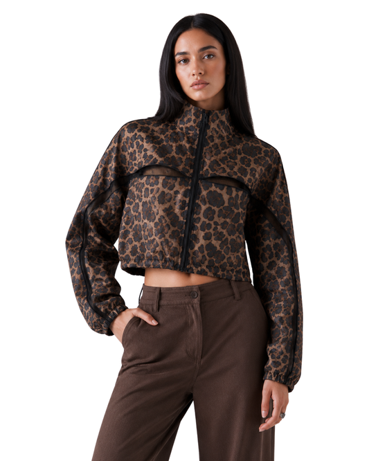 Wild Print Zip-Up Crop Jacket