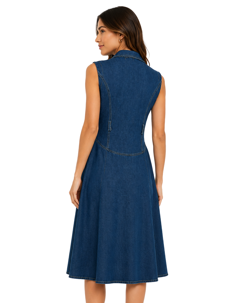 Indigo Front-Button Maxi Dress