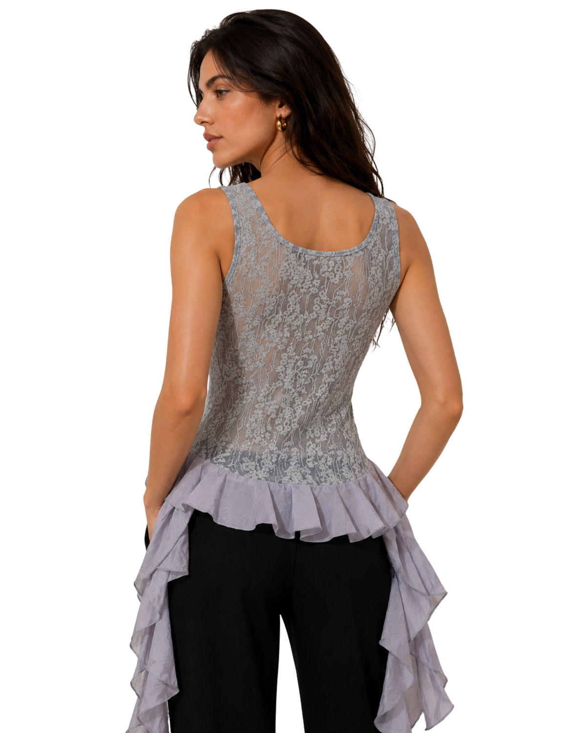 Lace Ruffle Hem Tank Top