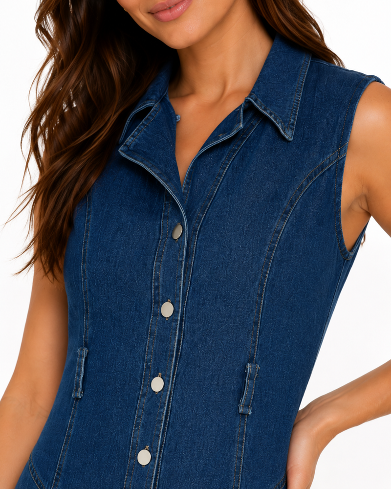 Indigo Front-Button Maxi Dress