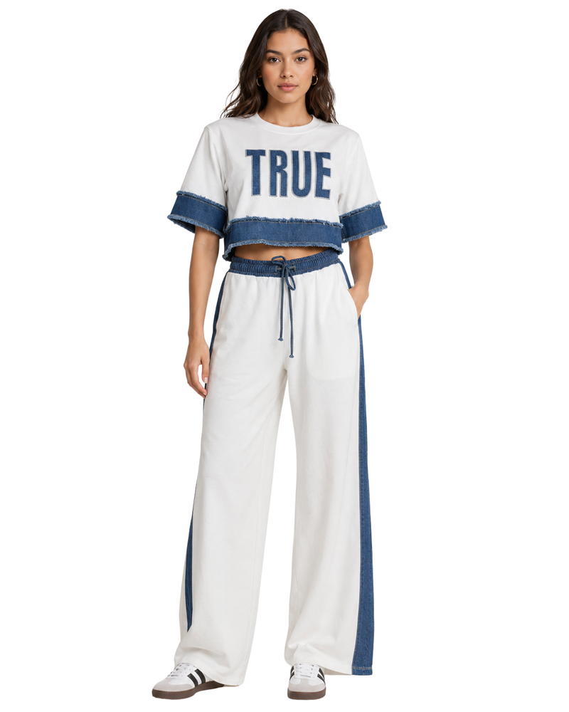 Stylish Cord Set for Women Party Wear-Denim Panel Tracksuit-Flirty Feathers
