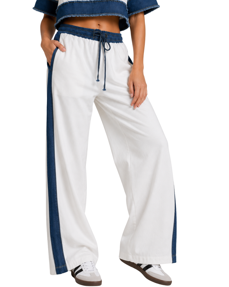 Stylish Cord Set for Women Party Wear-Denim Panel Tracksuit-Flirty Feathers
