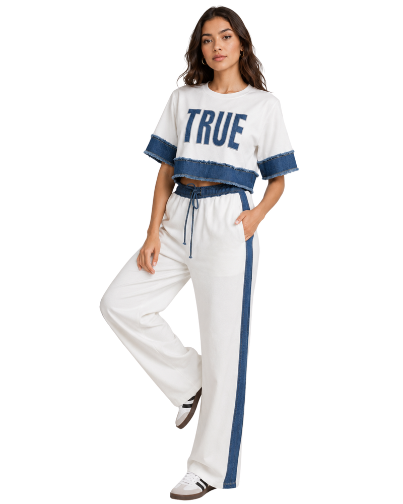 Stylish Cord Set for Women Party Wear-Denim Panel Tracksuit-Flirty Feathers