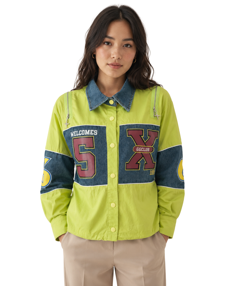 Party Wear Shirts for Women-Varsity Colorblock Racing Jacket-Flirty Feathers