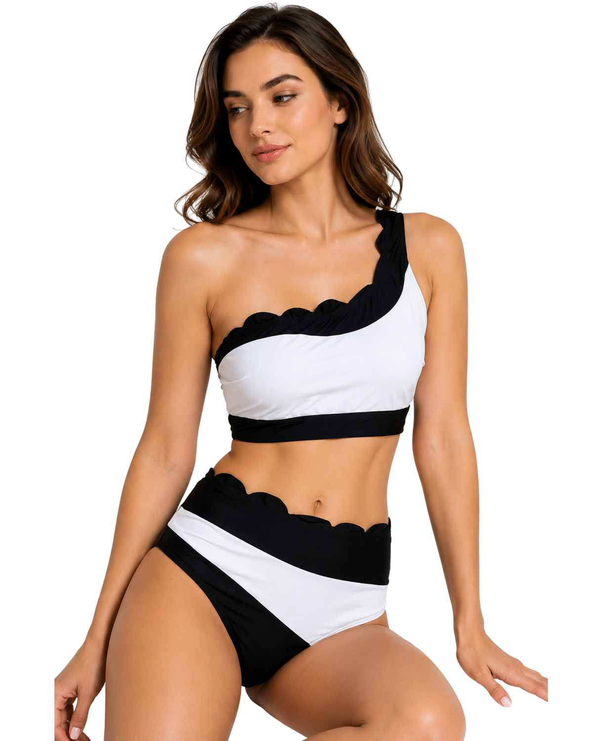 Monochrome One-Shoulder Bikini Set
