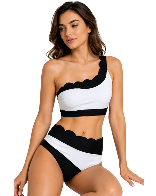 Monochrome One-Shoulder Bikini Set