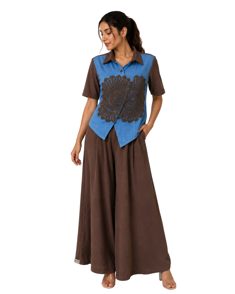 Stylish Cord Set for Women Party Wear-Boho Crochet Mandala Denim Co-ord Set-Flirty Feathers