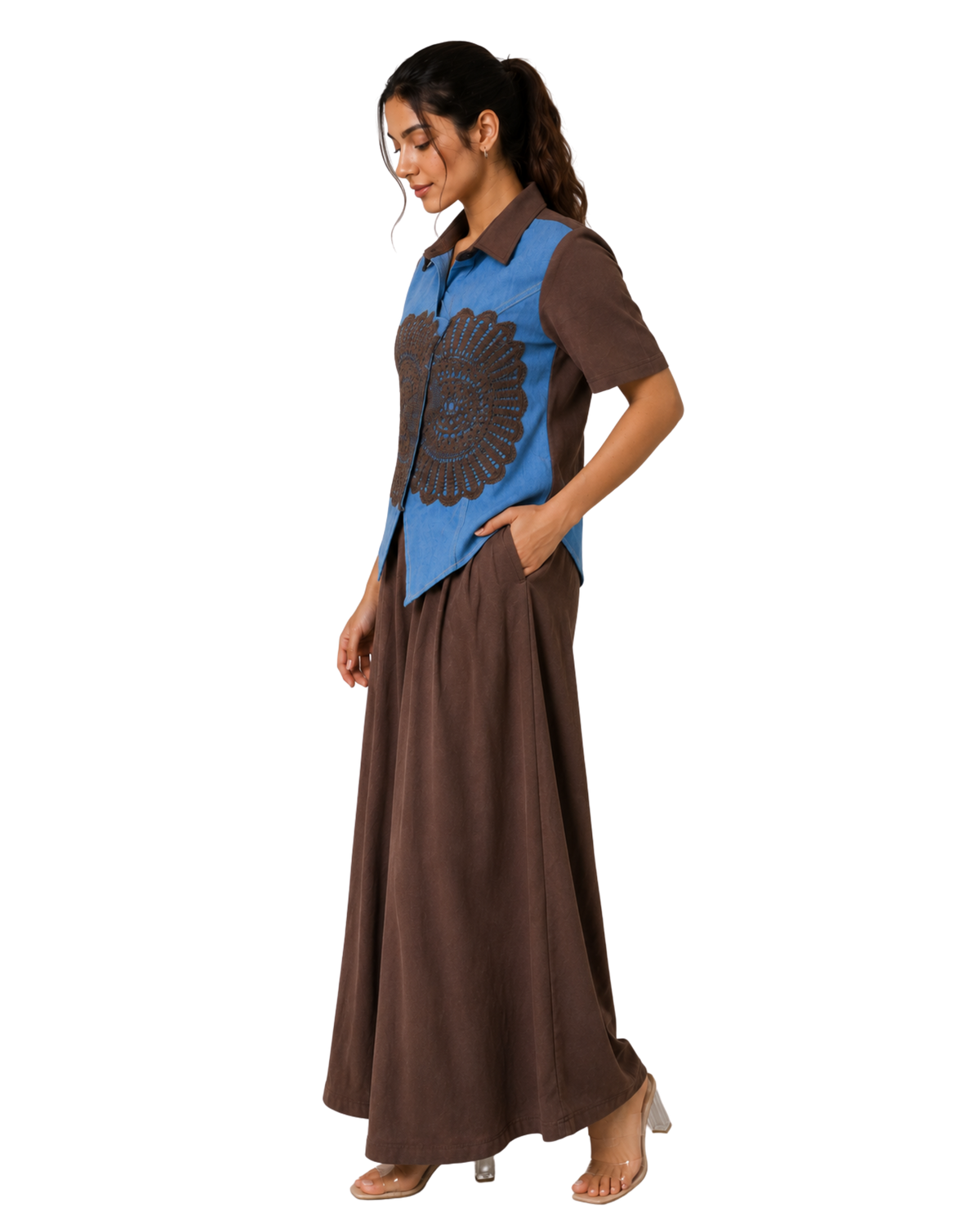 Boho Crochet Mandala Denim Co-ord Set