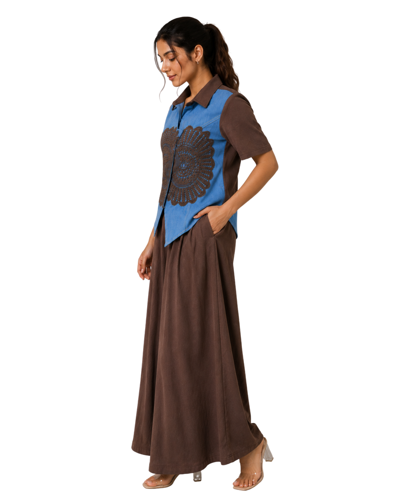 Stylish Cord Set for Women Party Wear-Boho Crochet Mandala Denim Co-ord Set-Flirty Feathers