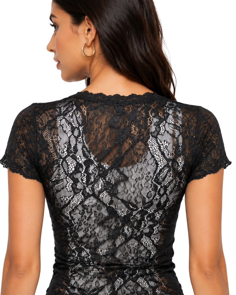 Party Wear Tops For Women-Floral Lace Sheer Top-Flirty Feathers