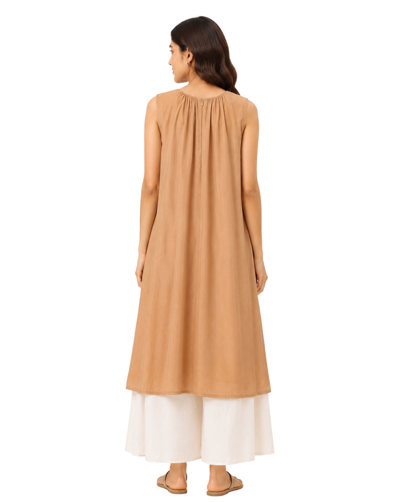 Gathered Neck Dual-Layer Fusion Dress